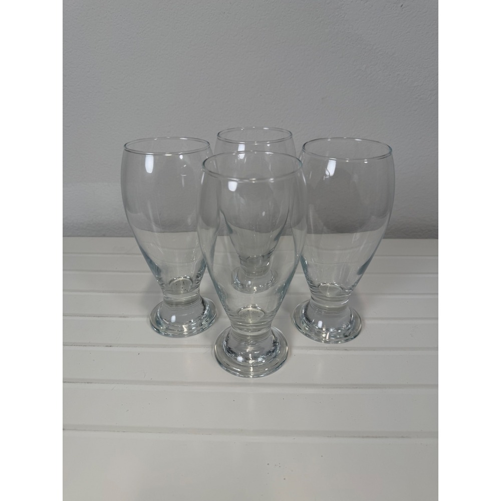 Set of 4 Clear Footed Pilsner Glasses 7 Inch Tapered Beer Glassware Barware